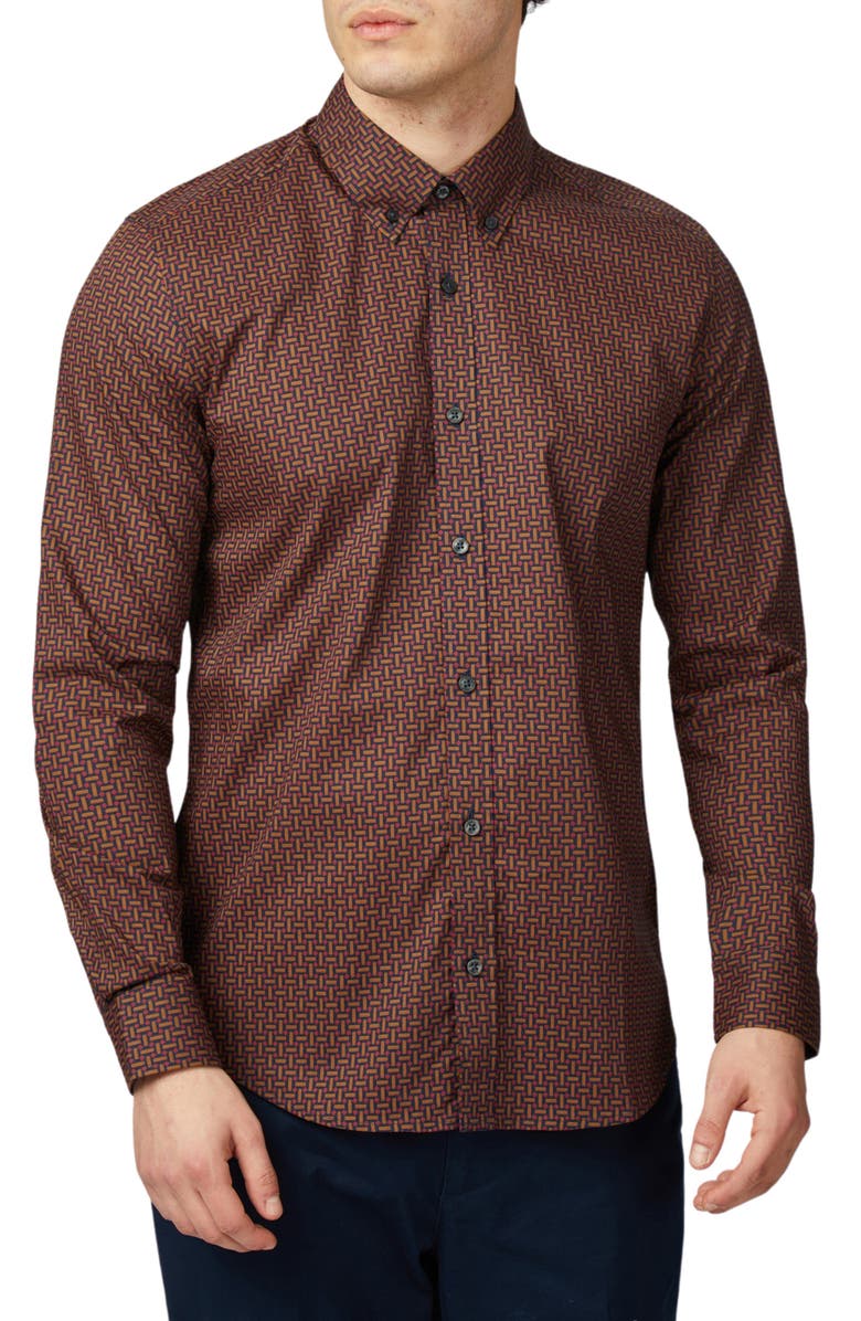 Ben Sherman Split Spot Print Organic Cotton Button-Down Shirt, Main, color, 