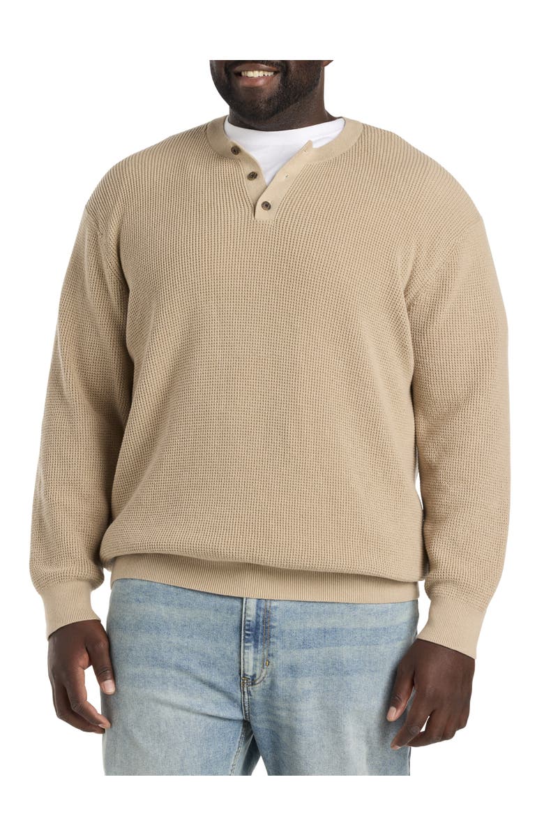 Oak Hill by DXL Big & Tall Henley Waffle-Knit Sweater, Alternate, color, Hummus