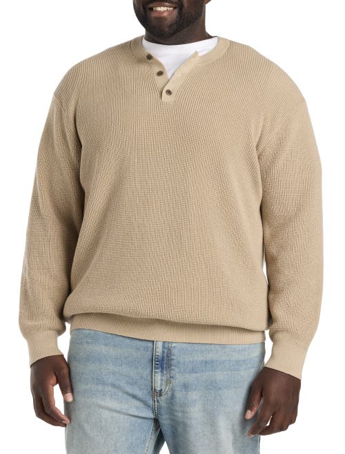 Oak Hill By Dxl Henley Waffle-knit Sweater In Hummus