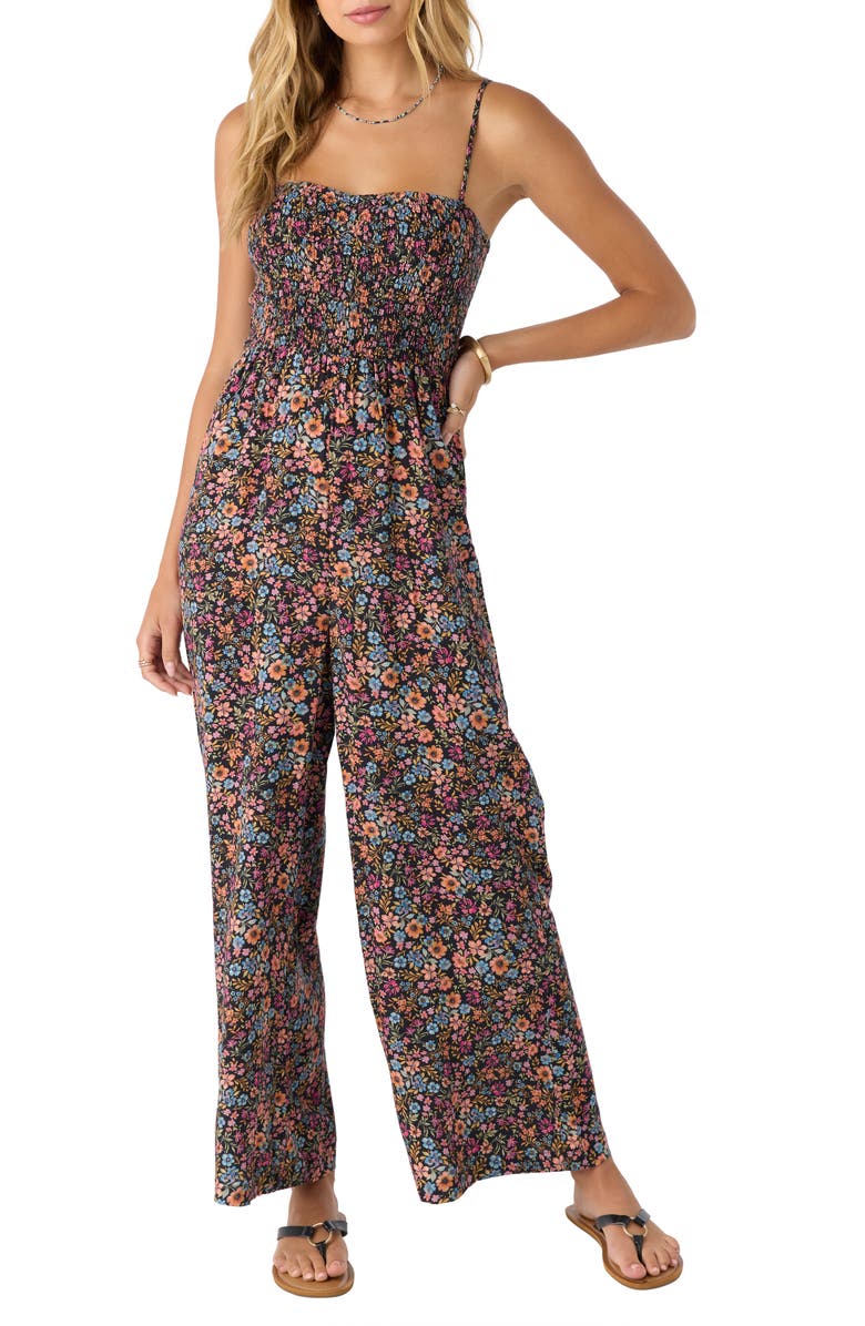 O'Neill Kaylane Floral Smocked Jumpsuit, Alternate, color, 