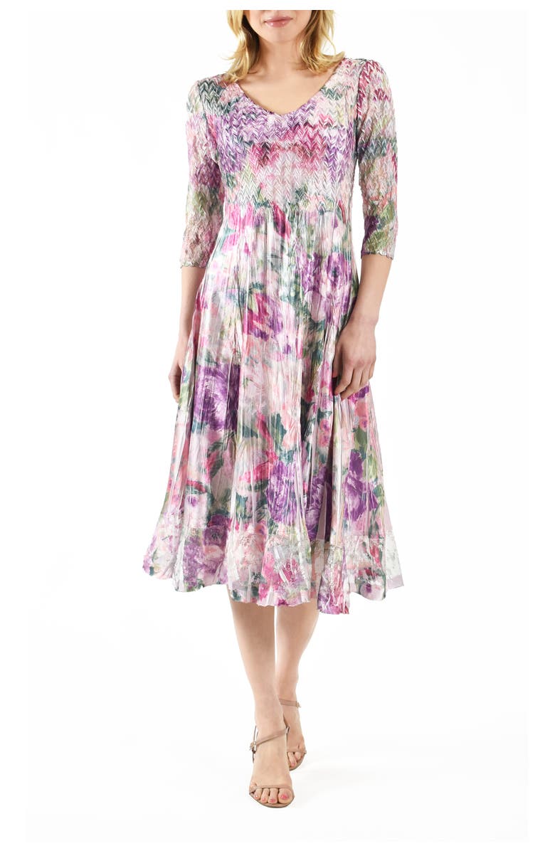 Komarov Rose Lace Sleeve CharmueseDress, Main, color, Bouquet Rose