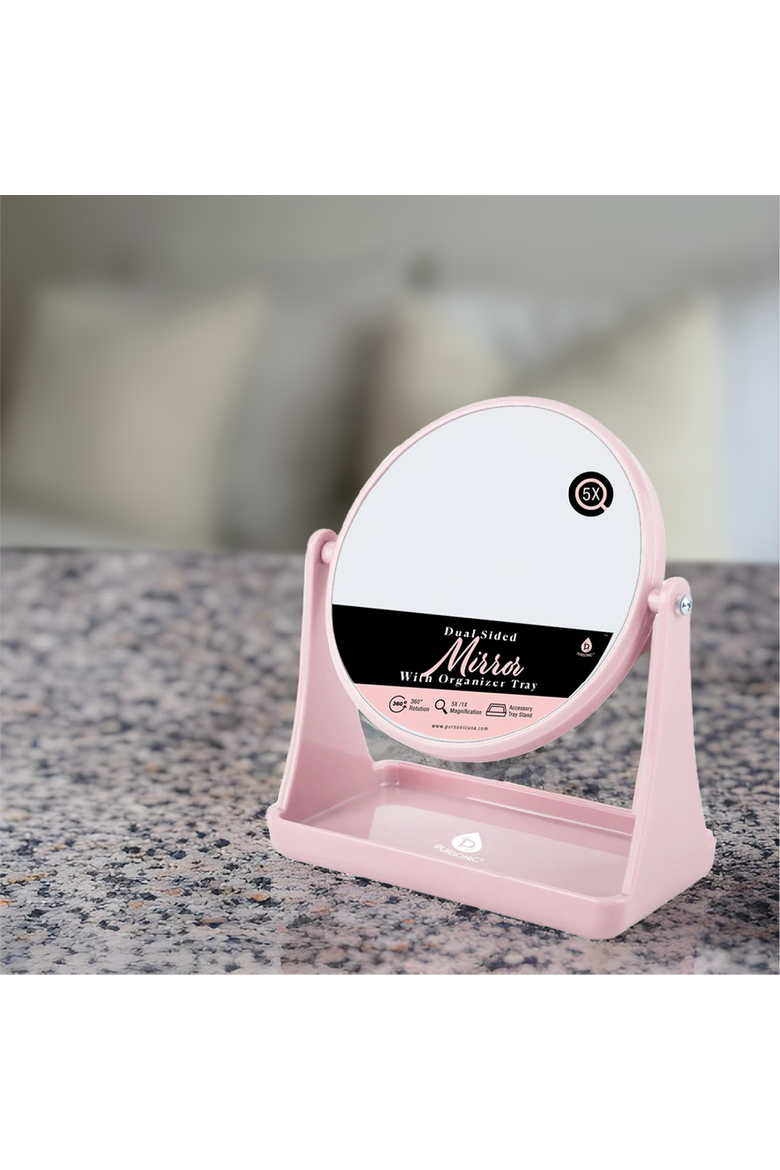 Dual Side Mirror With Organizer Tray, Alternate, color, Pink