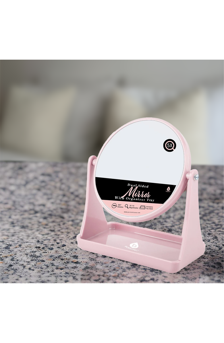 PURSONIC Dual Side Mirror With Organizer Tray, Alternate, color, Pink