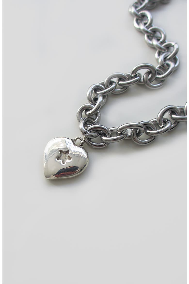 Star Heart Cable Chain Choker, Main, color, Silver