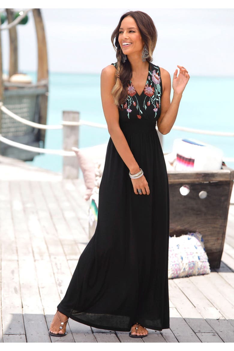 V-Neck Maxi Dress, Alternate, color, Black
