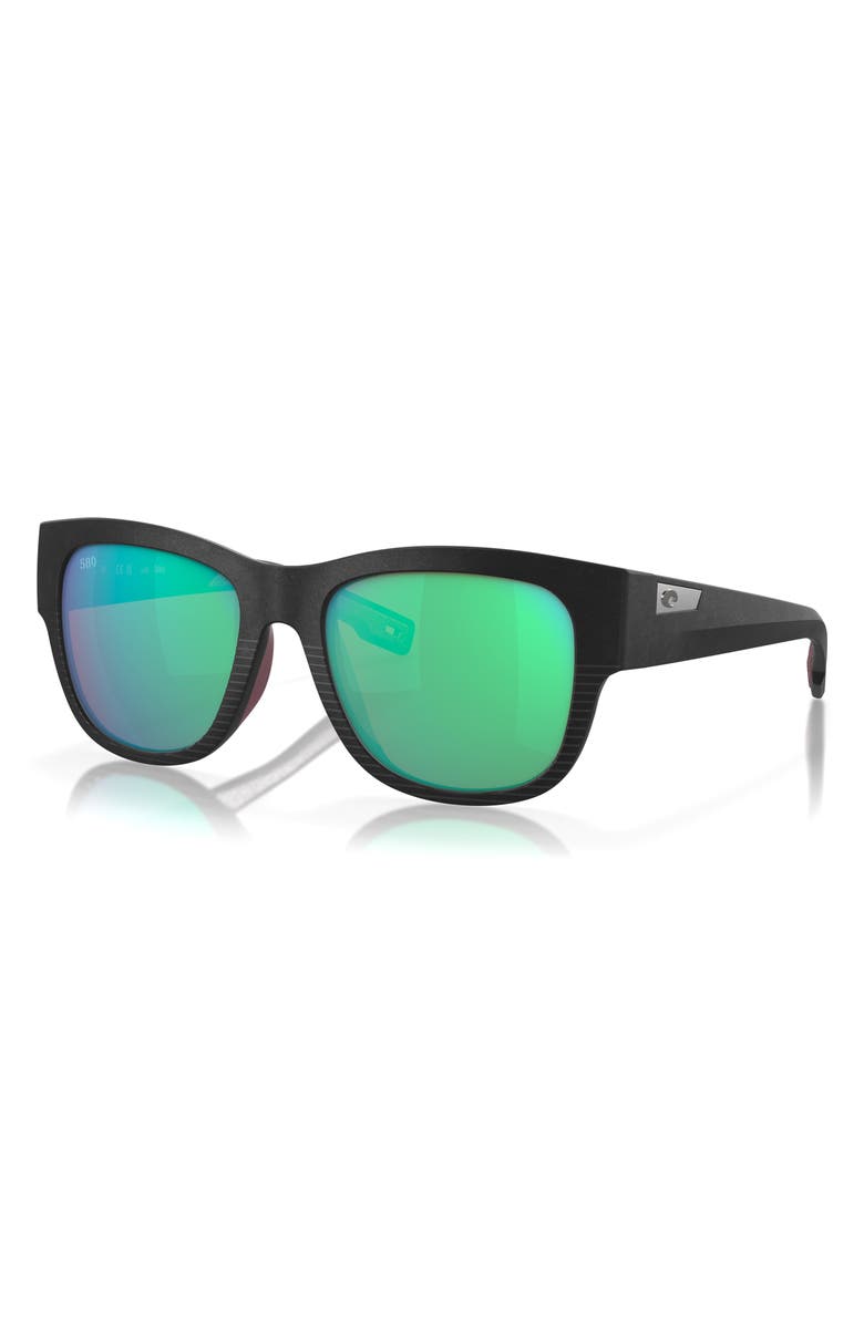 Costa Del Mar Caleta 55mm Mirrored Polarized Square Sunglasses, Alternate, color, Black/ Green Mirror