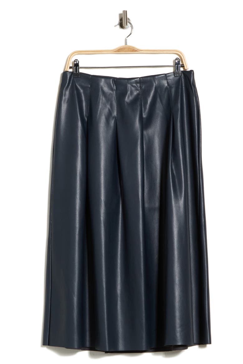 Pleated Faux Leather Midi Skirt, Main, color, DARK NAVY
