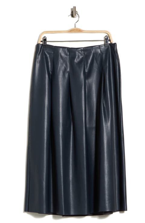 Pleated Faux Leather Midi Skirt
