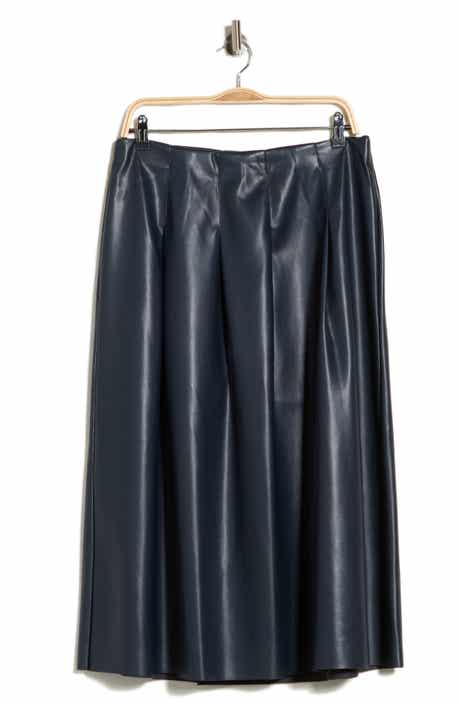 Pleated Faux Leather Midi Skirt