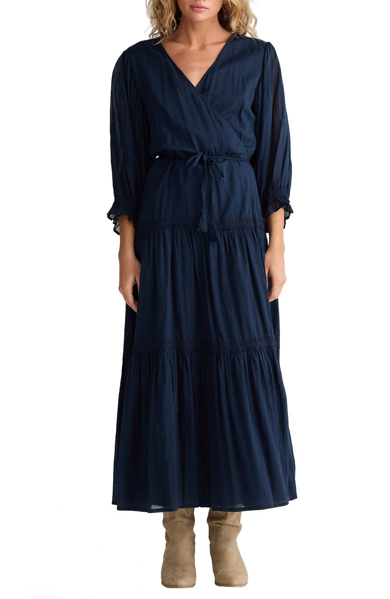 Talisman the Label Lunar Wrap Front Tiered Cotton Dress, Main, color, Navy
