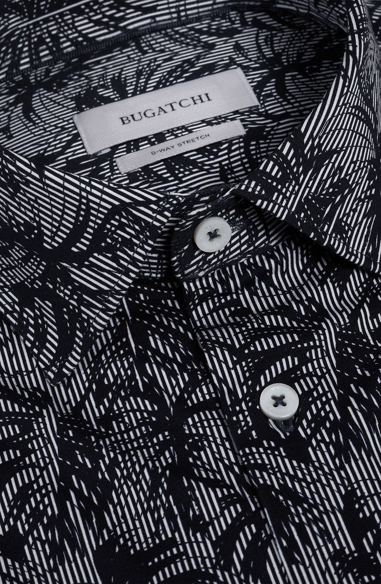 Bugatchi Miles OoohCotton<sup>®</sup> Palm Leaf Print Short Sleeve Button-Up Shirt, Alternate, color, Navy