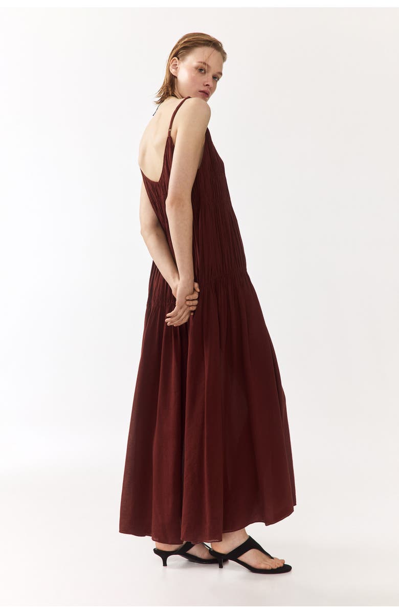 H&M Smocked Strappy Dress, Alternate, color, Rust Brown
