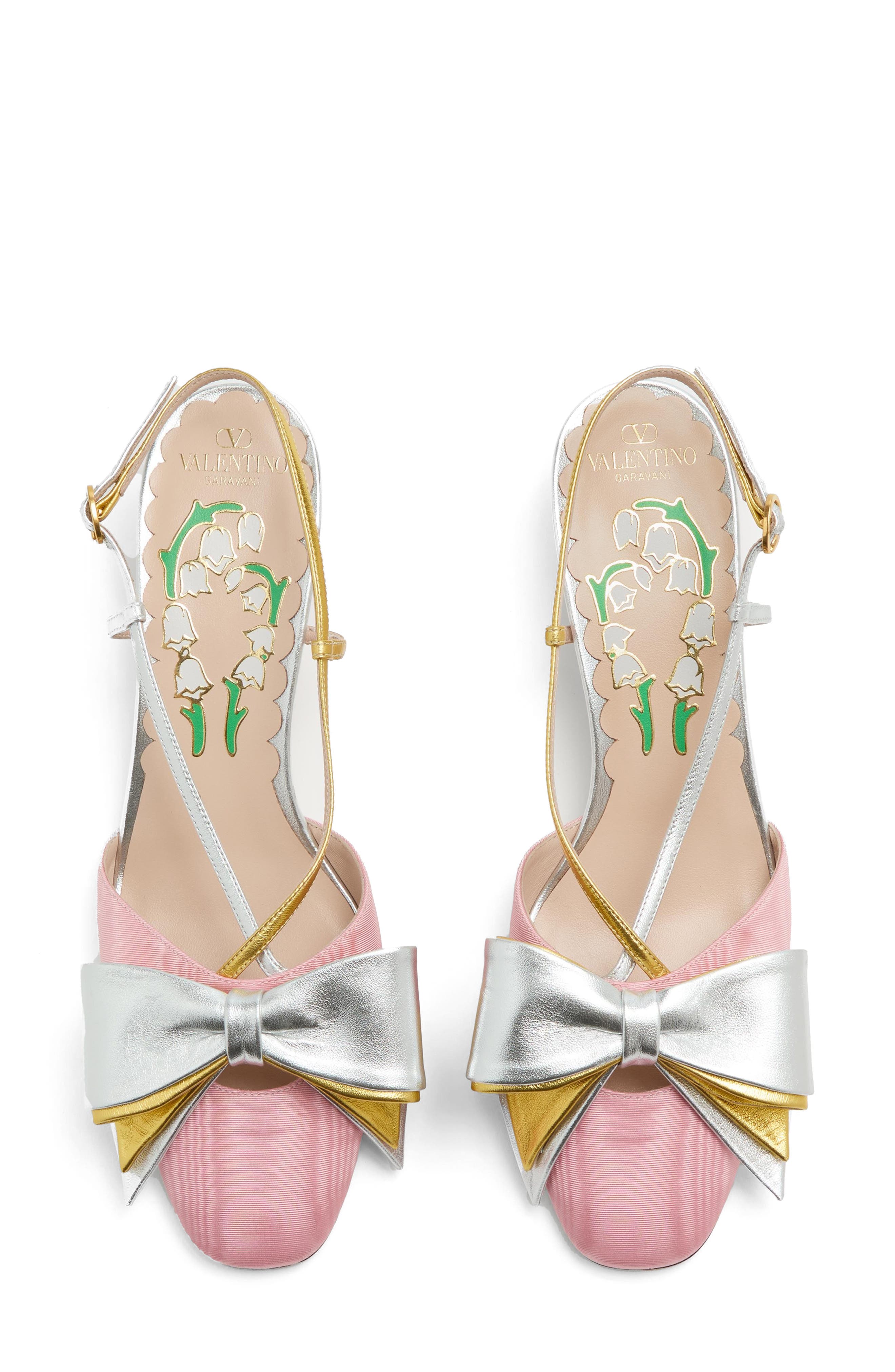 Valentino Garavani Bowow Slingback Pump, Alternate, color, Bubble/ Silver/ Gold