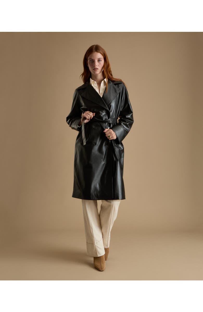 Furniq UK Sloane Leather Trench Coat, Alternate, color, Black