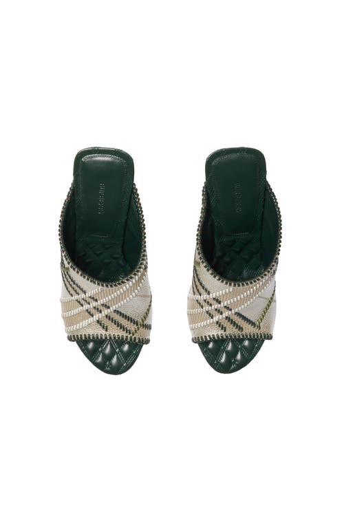 Burberry Check Leather Cabana Mules In Cotton
