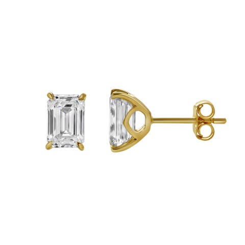 Viridian 14K Yellow Gold Lab Grown Emerald Cut Solitaire Diamond Earrings - 2.04 Cts