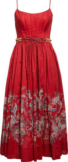 VIP【関税送料無料】希少 Zimmermann Rhiannon corset dress Rhiannon Corset Midi Dress Red Multi Paisley Online | Zimmermann