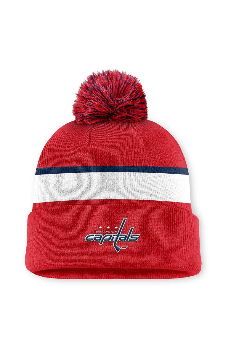 FANATICS Men's Fanatics Red Washington Capitals Authentic Pro Rink Cuffed Knit Hat with Pom, Main, color, Red