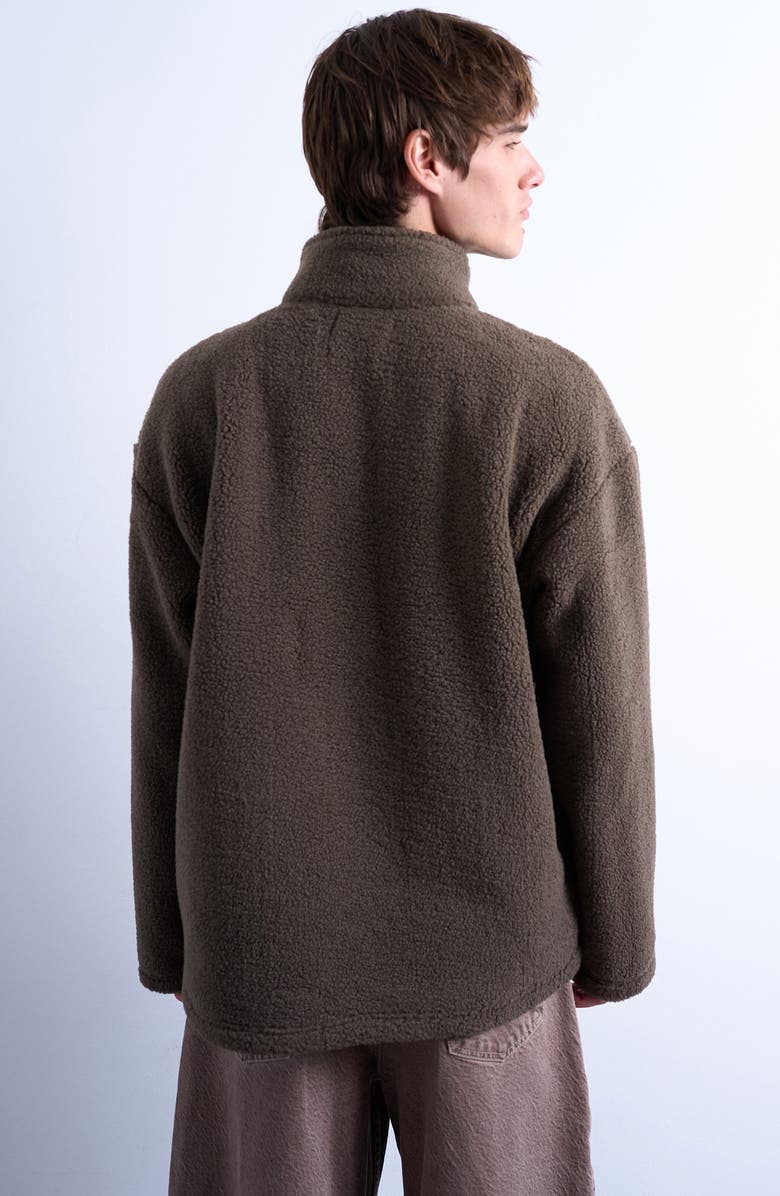 Topman Quarter Zip High Pile Fleece Sweatshirt, Alternate, color, Dark Brown