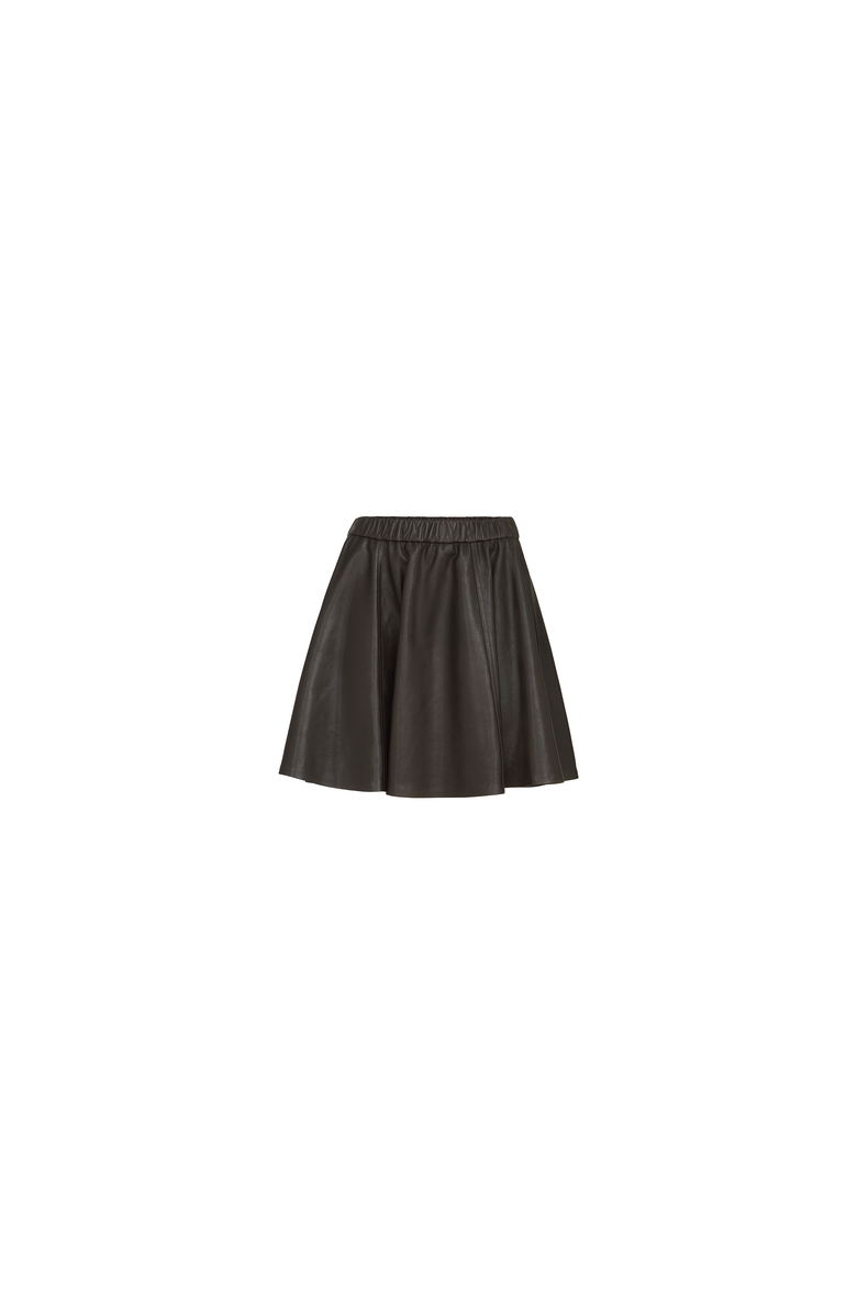 Brunello Cucinelli Polished nappa leather mini circle skirt, Alternate, color, Coffee