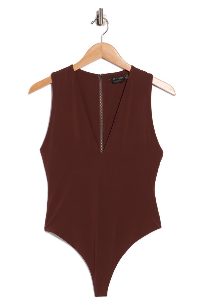 Olea V-Neck Bodysuit, Alternate, color, MOCHA