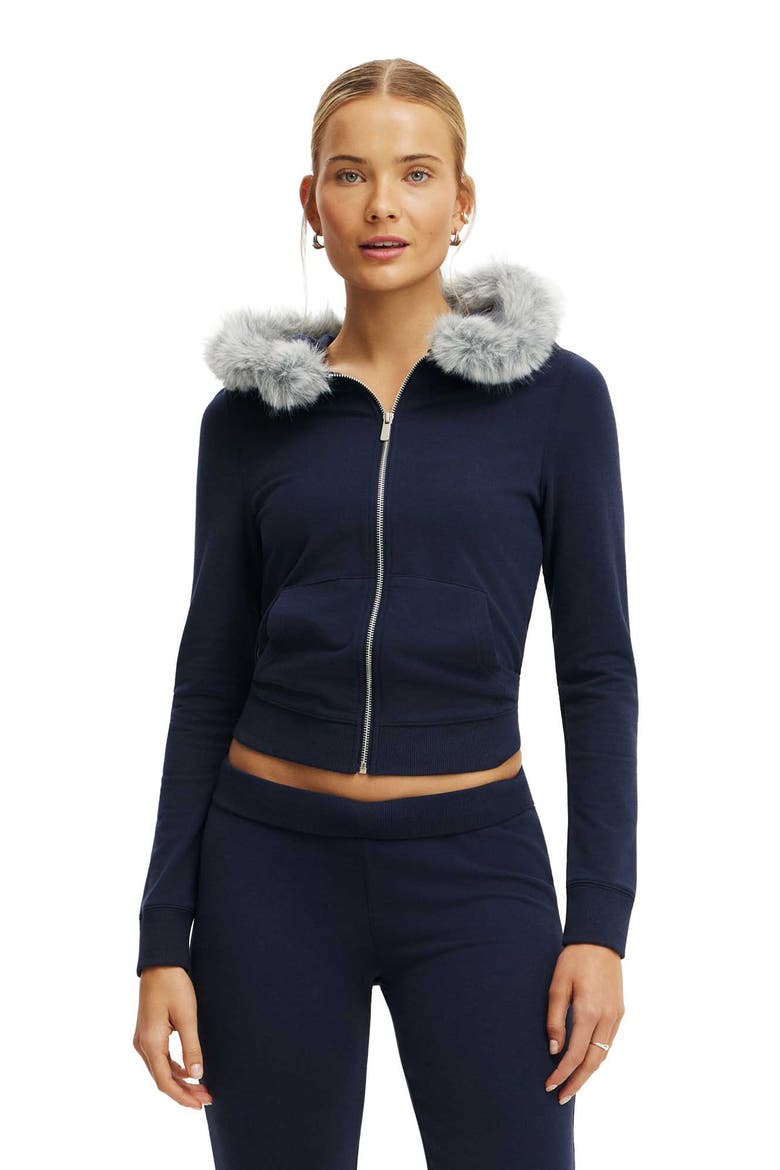 Women's Active Sculpt Fleece Fur Hood Zip Through, Main, color, Prep Sport Navy