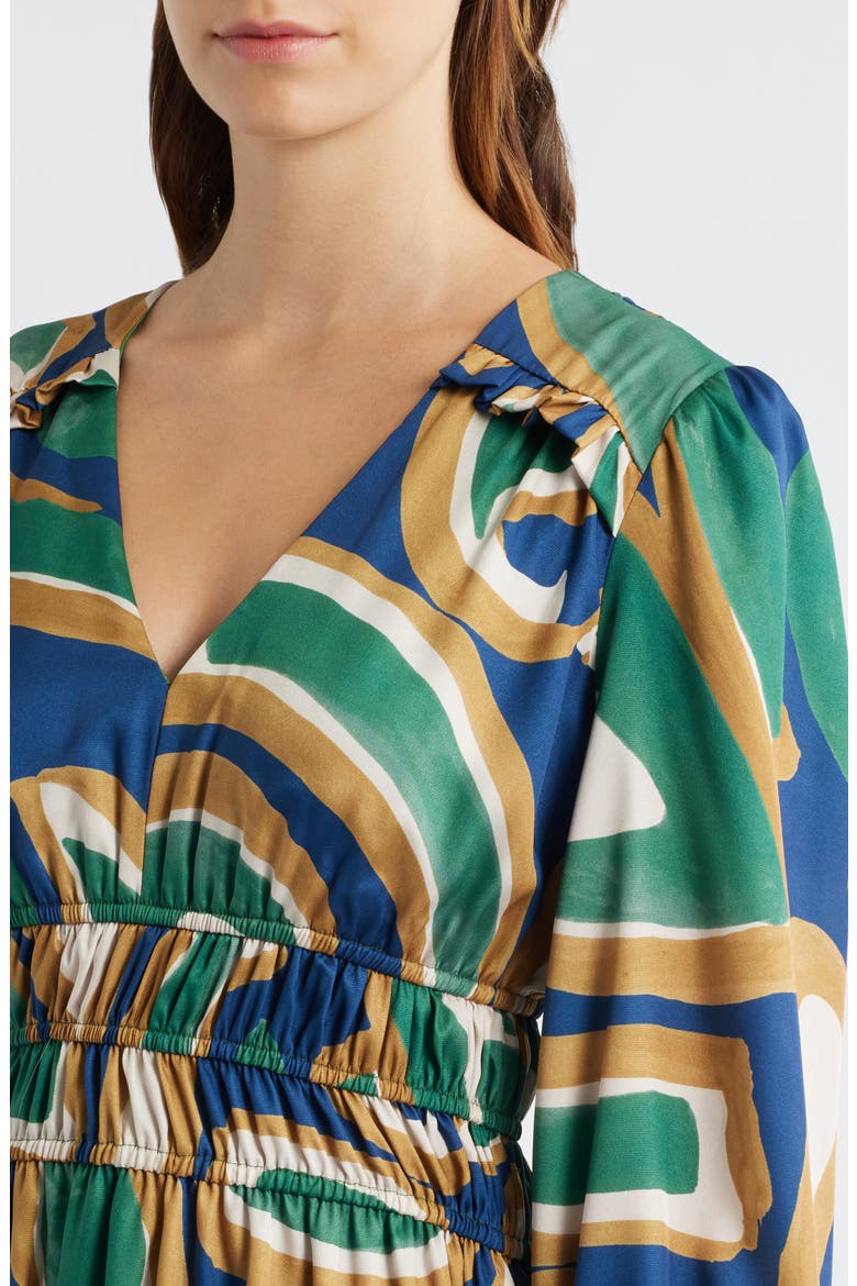 Abstract Print Long Sleeve Midi Dress, Alternate, color, GREEN MULTI