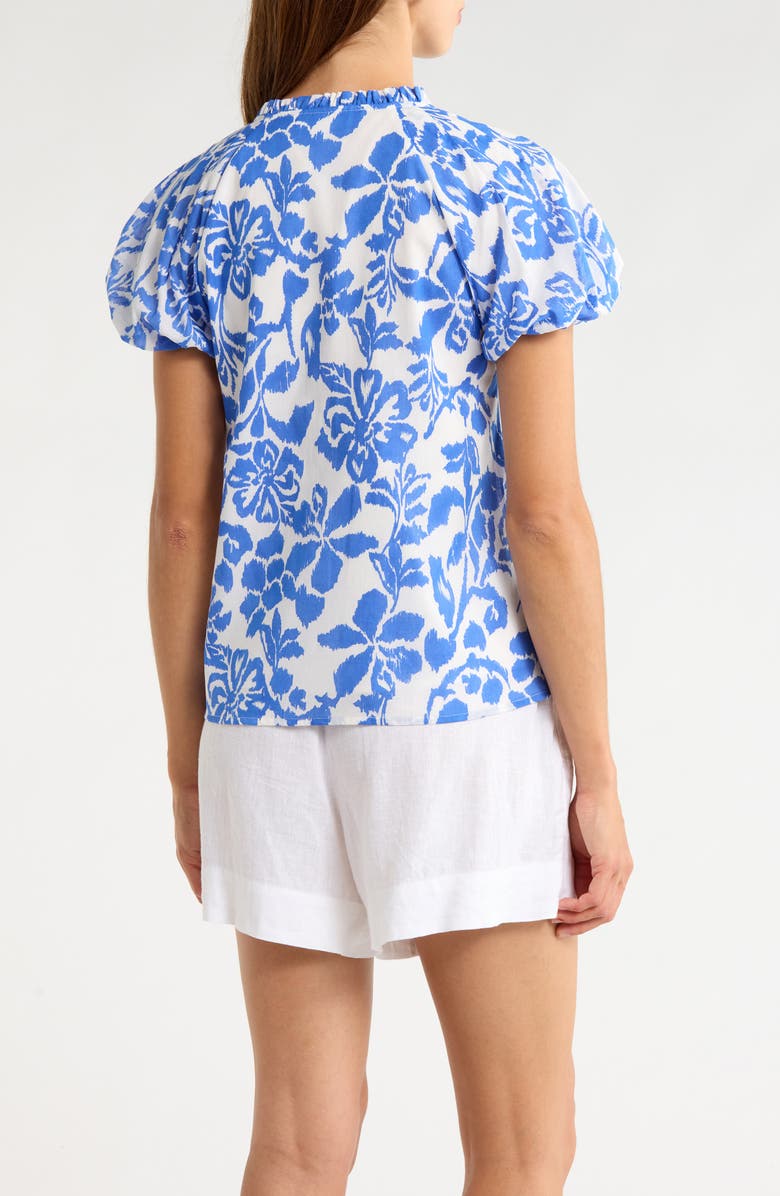 SUGARLIPS Shia Floral Avy Puff Sleeve Button-Up Shirt, Alternate, color, Whte Blue