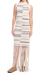 TWP Stripe Fringe Detail Stretch Silk & Linen Sweater Dress