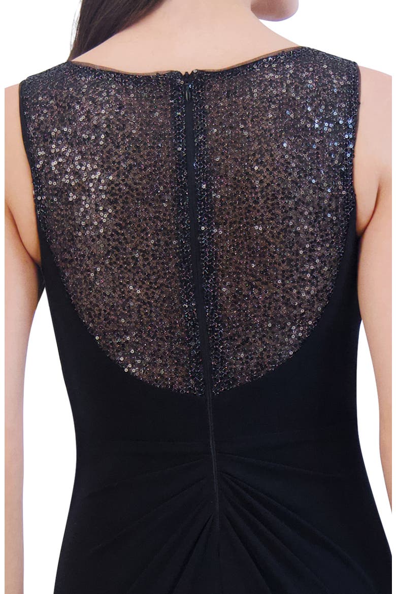 Sequin Mesh Yoke Column Gown, Alternate, color, BLACK