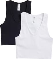 90 DEGREE BY REFLEX Seamless V-Neck Rib Crop Tank