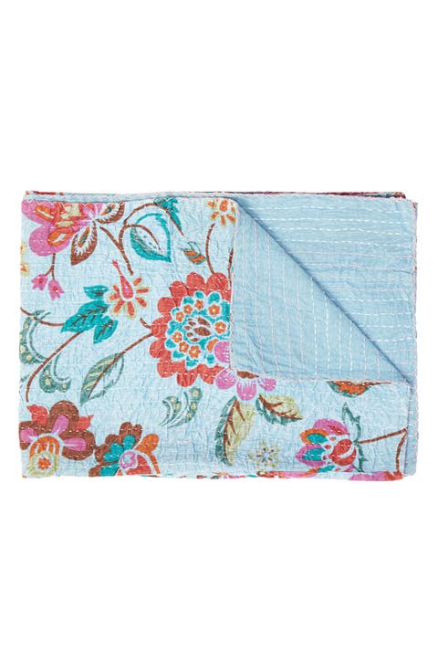 Vintage Cotton Kantha Throw Blanket