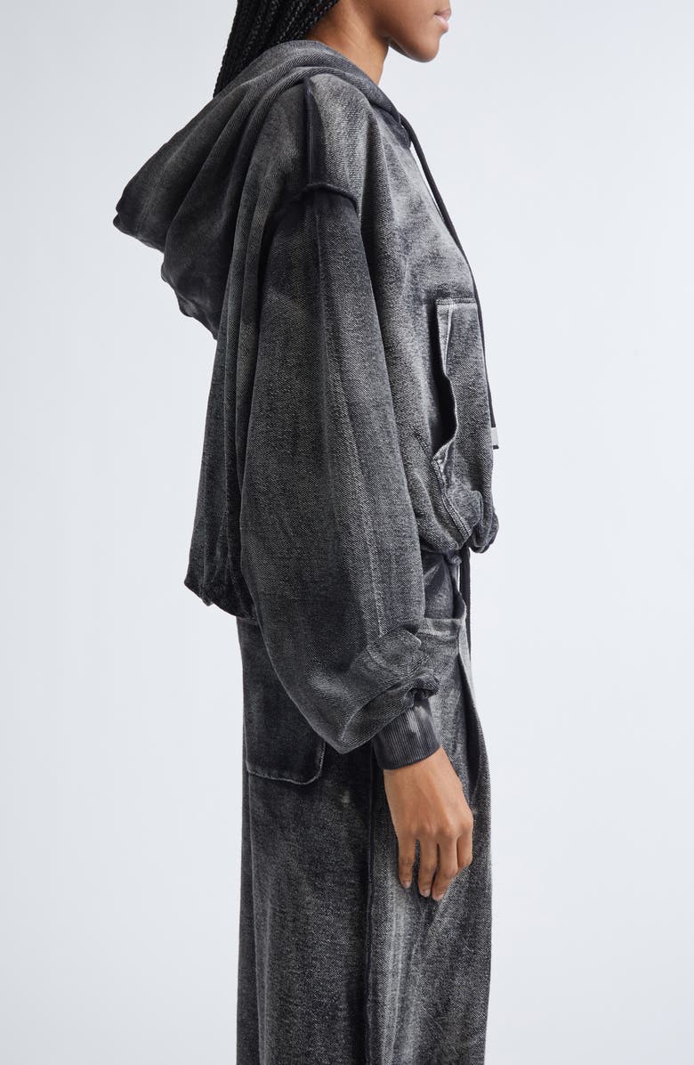 R13 Balloon Bubble Hem Cotton Hoodie, Alternate, color, Washed Black