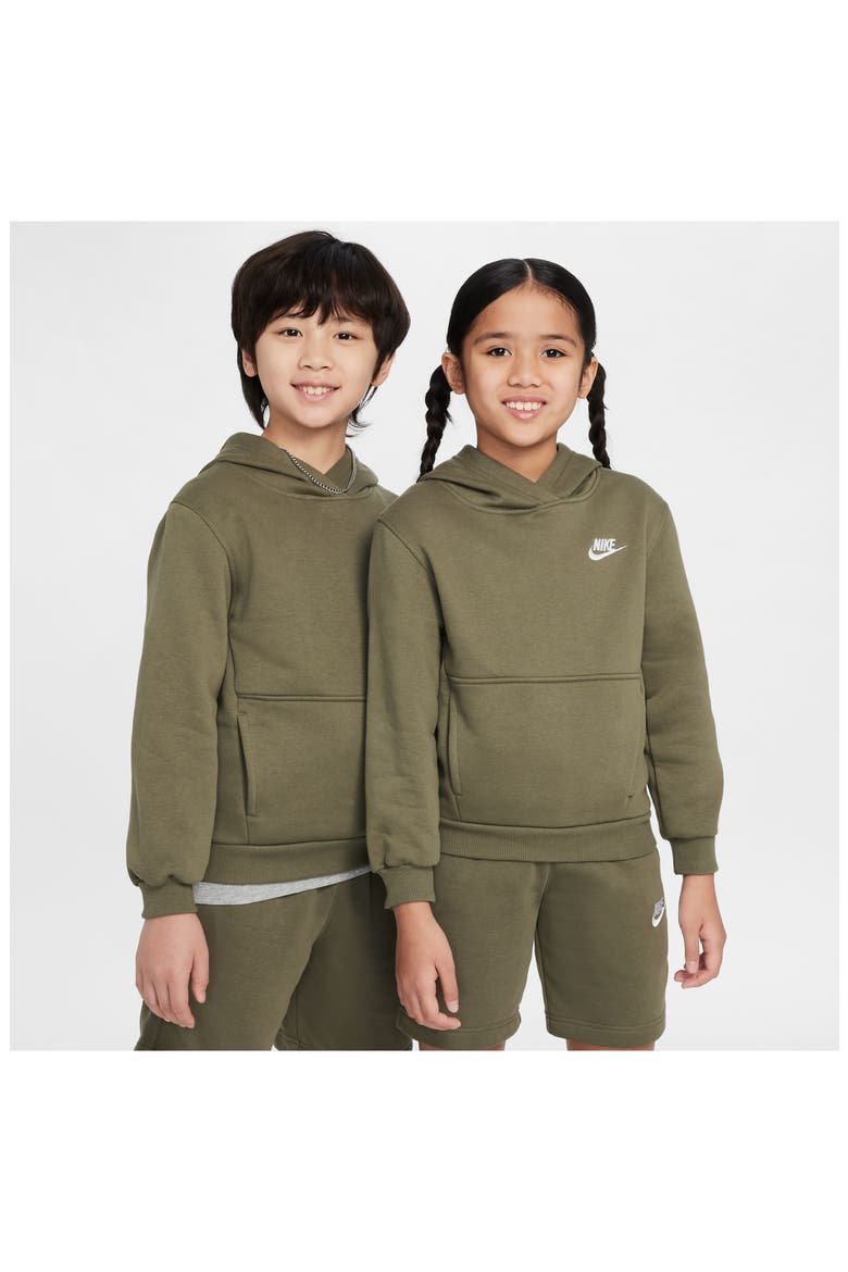 Kids' Club Fleece Hoodie, Alternate, color, MEDIUM OLIVE/ WHITE