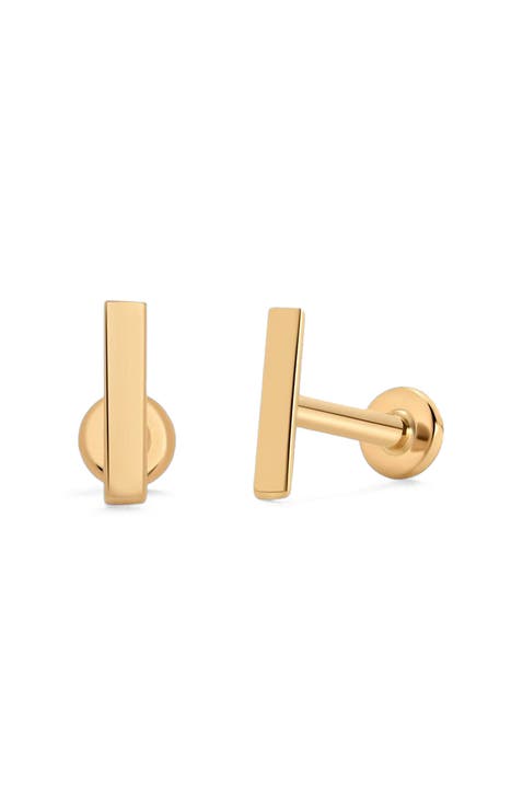 14k Bar Stud Earring (Flat Back)