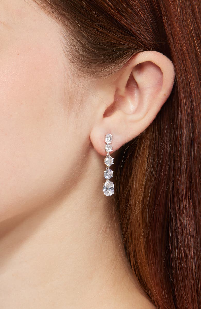 Nadri Natural Beauty Linear Drop Earrings, Alternate, color, Rhodium