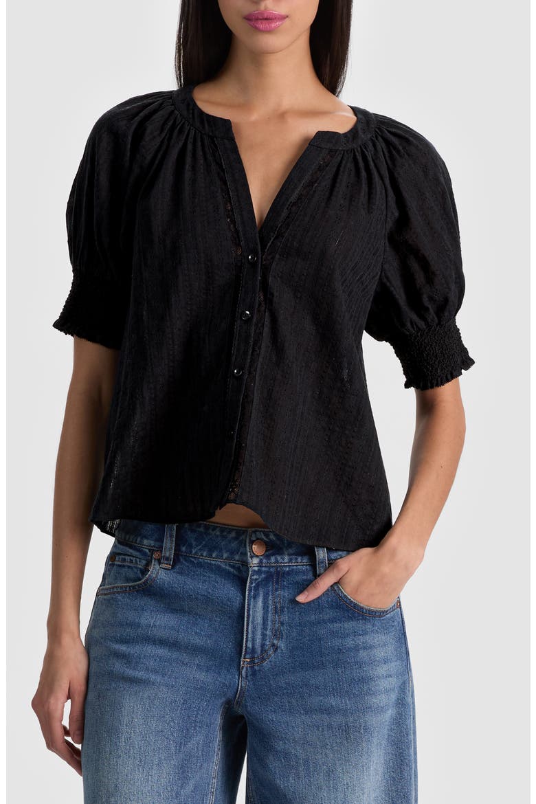 Thalia Puff Sleeve Button Shirt, Main, color, BLACK