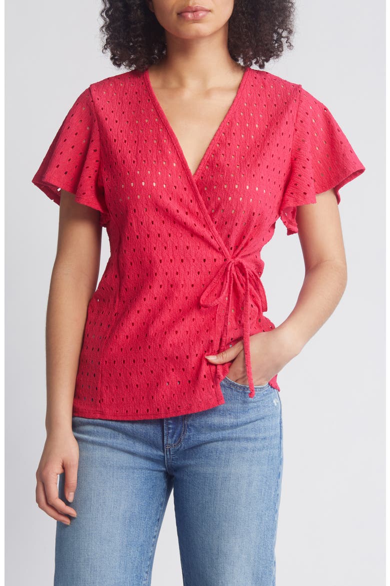 Eyelet Wrap Top, Main, color, AZALEA