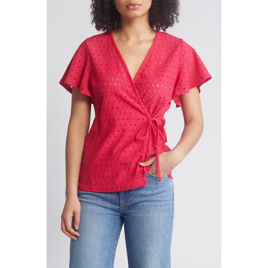 Loveappella Eyelet Wrap Top In Pink