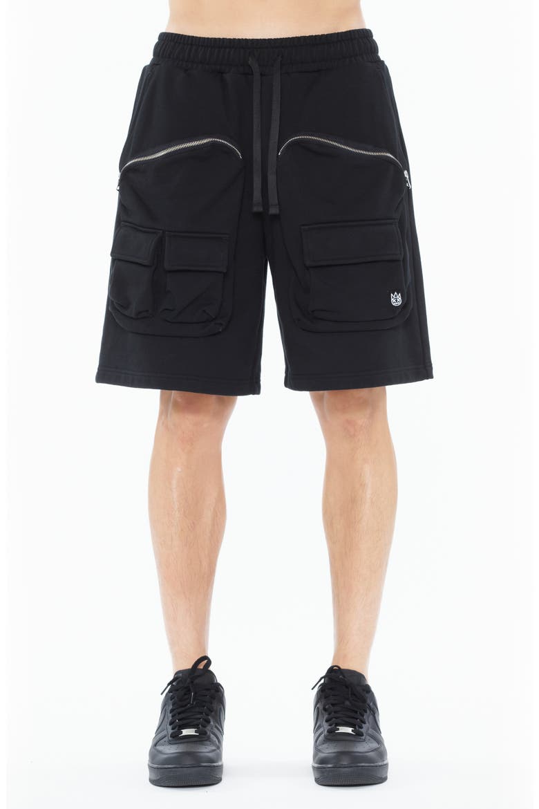 Fleece Cargo Shorts, Main, color, BLACK