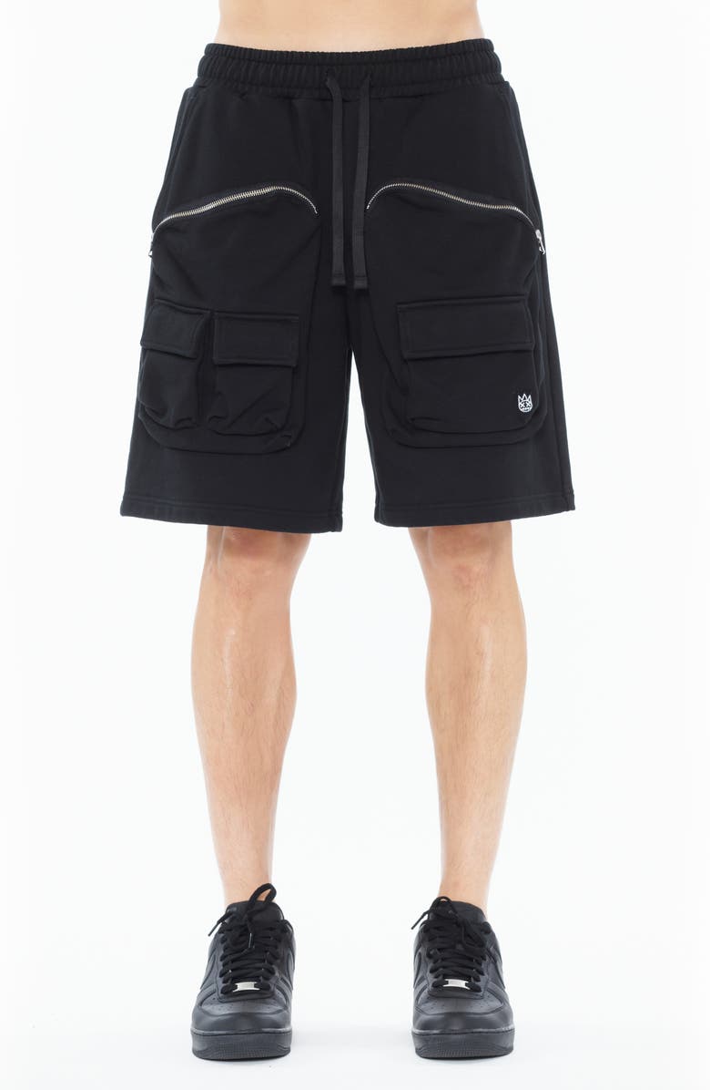 Cult of Individuality Fleece Cargo Shorts, Main, color, Black