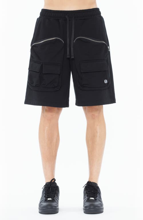 Cult Of Individuality Fleece Cargo Shorts In Black