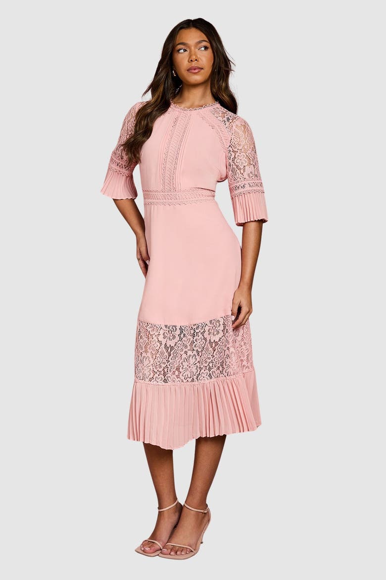 Lace Insert Midi Dress, Main, color, Blush