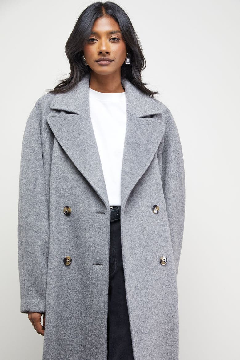 Oversized Pleat Back Detail Maxi Coat, Alternate, color, Grey Marl
