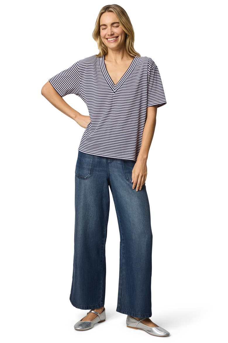 Kacey Stripe V-Neck T-Shirt, Alternate, color, NAVY BLUE/ WHITE