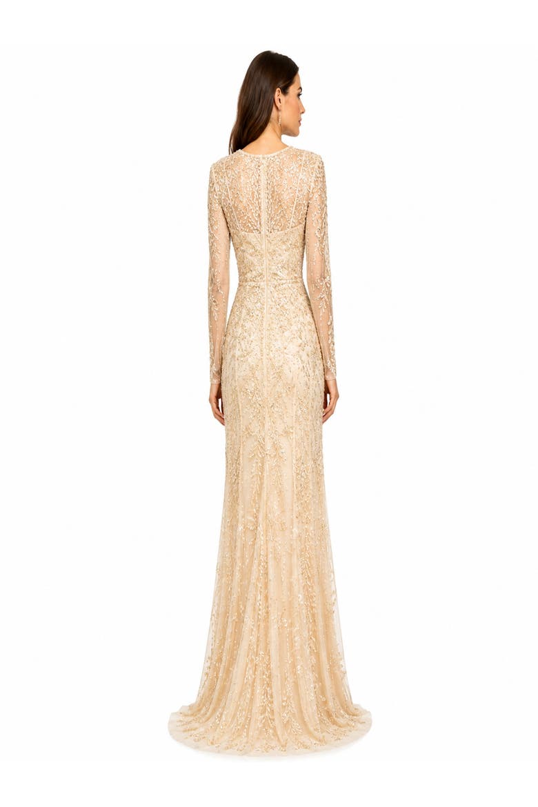 Illusion Neck, Long Sleeve Beaded Gown, Alternate, color, Nude/Multi