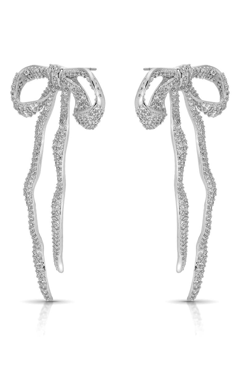 Ettika Pavé Cubic Zirconia Bow Drop Earrings, Alternate, color, Silver
