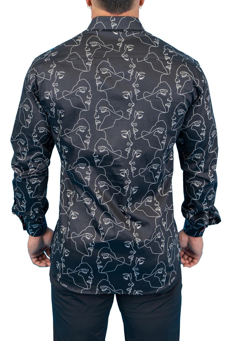 Fibonacci Retro Look Black Contemporary Fit Button-Up Shirt, Alternate, color, BLACK