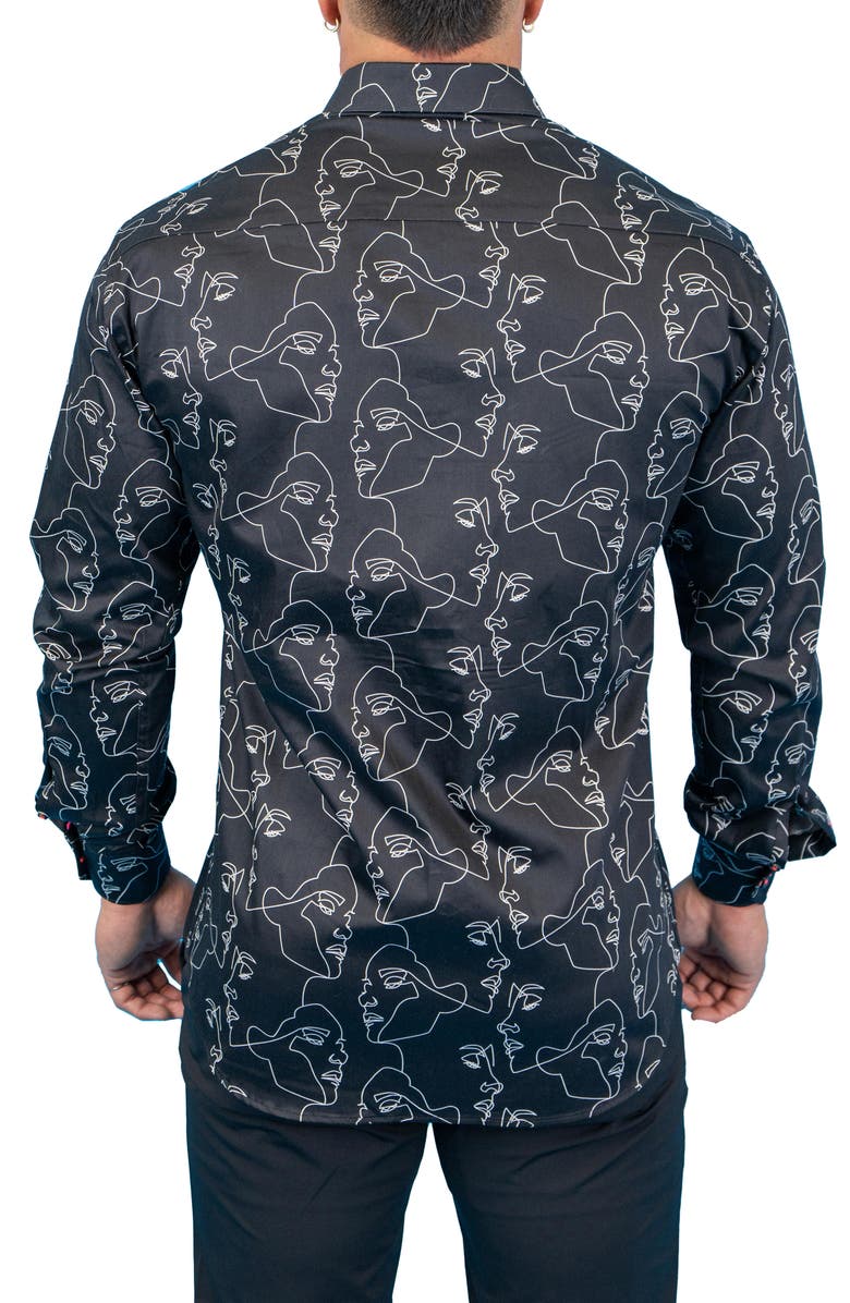 Maceoo Fibonacci Retro Look Black Contemporary Fit Button-Up Shirt, Alternate, color,
