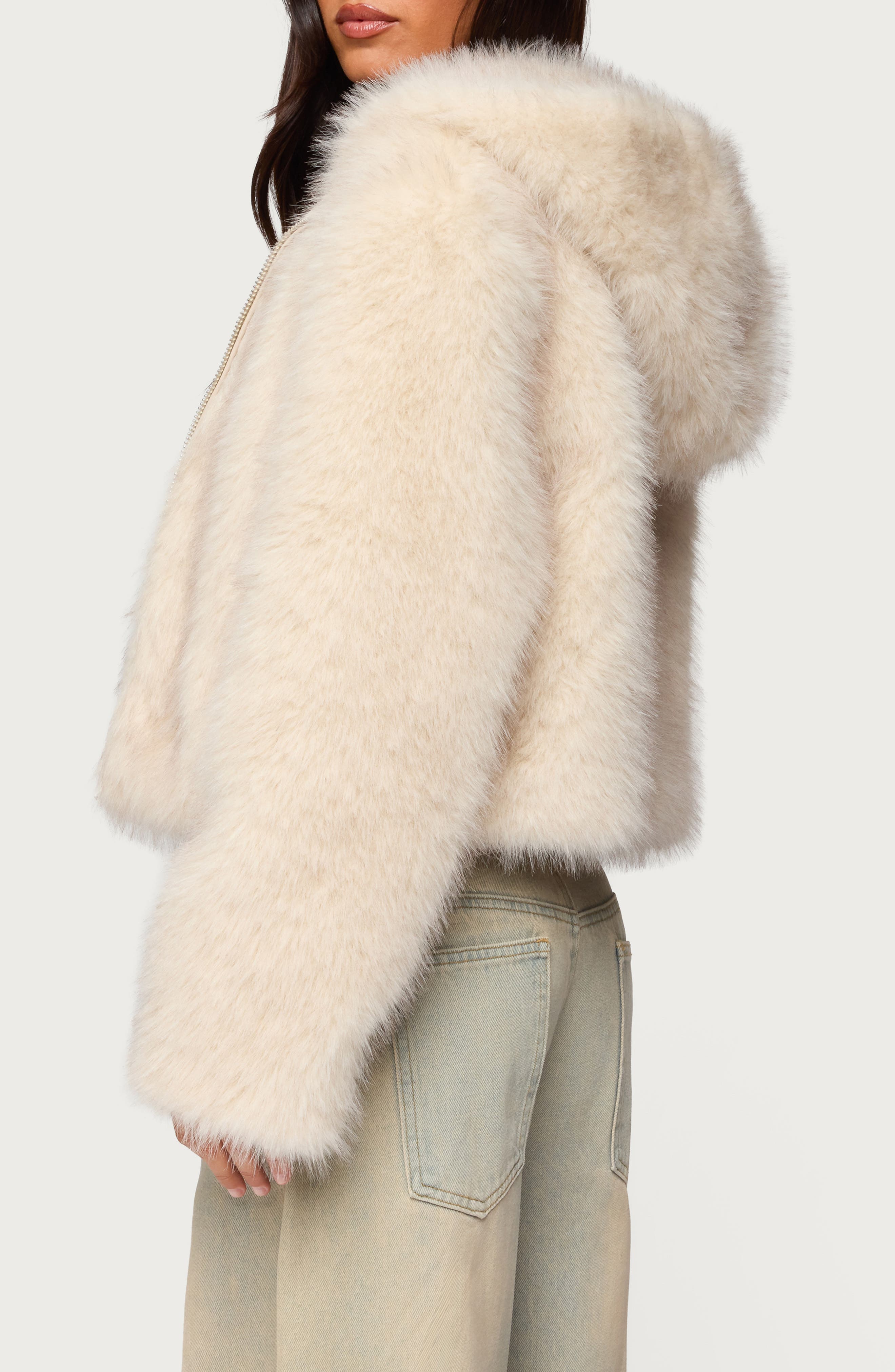 Beyonca Faux Fur Hooded Crop Jacket - image 2